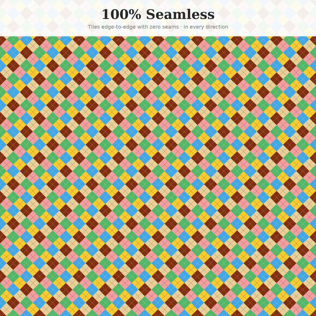 Bossa Nova Argyle Seamless Pattern | Multi-Color Fabric Design (Digital Download)