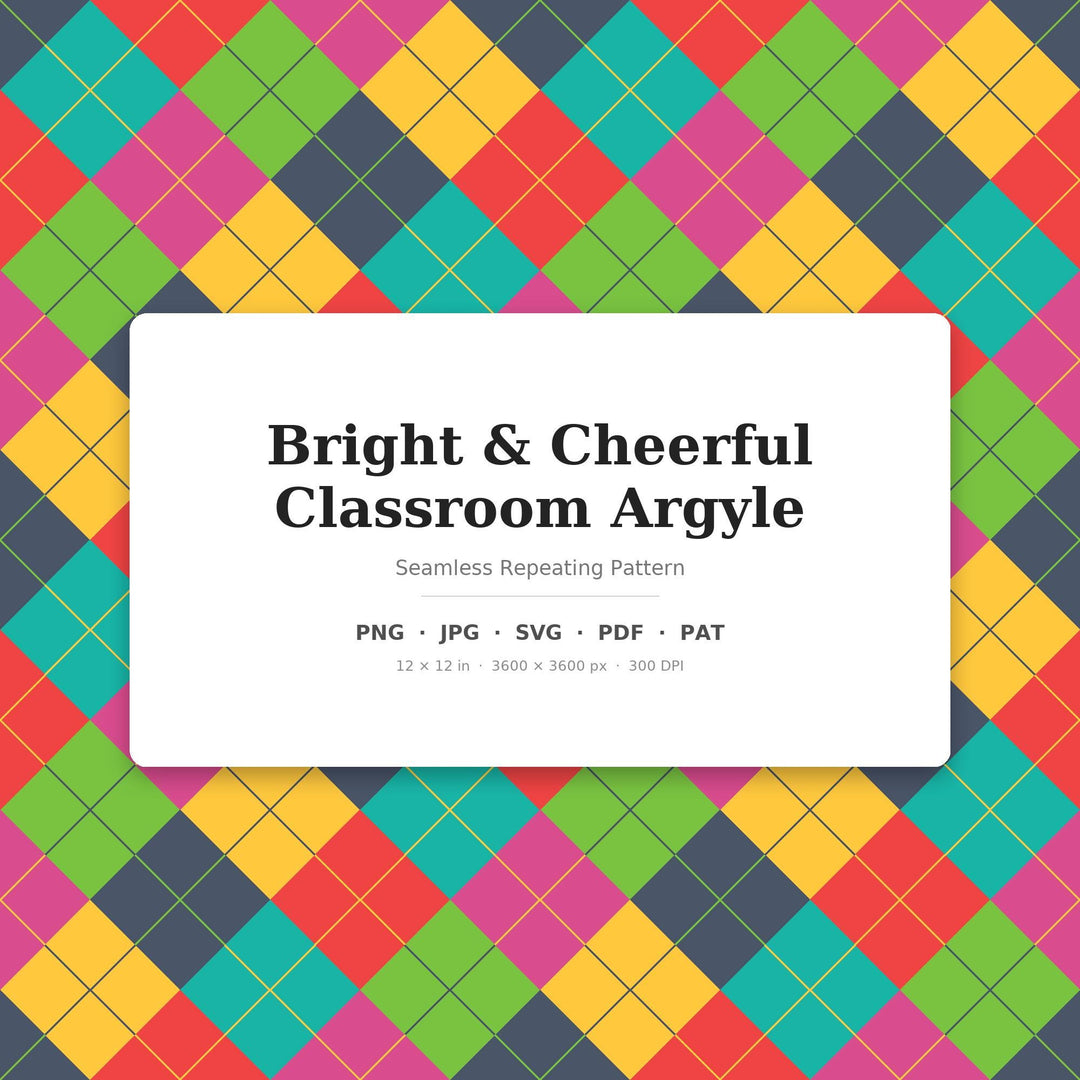 Bright Classroom Argyle Seamless Pattern | Multi-Color Repeating Digital Paper (png, jpg, svg, pdf, pat)