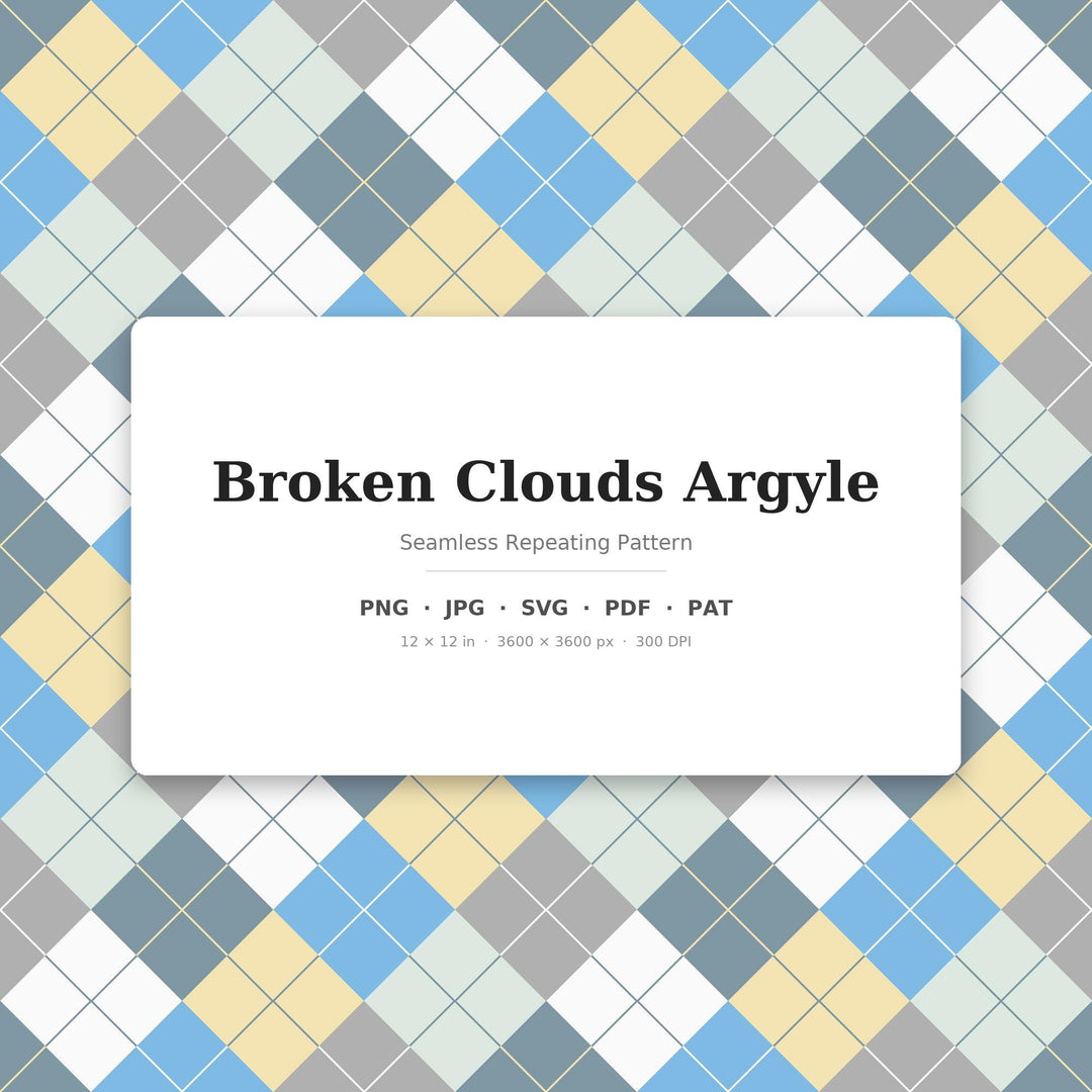 Broken Clouds Argyle Seamless Pattern | Multi-Color Fabric Design (Digital Download)