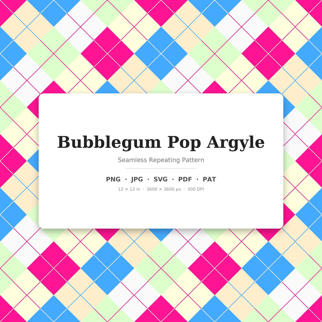 Bubblegum Argyle Seamless Pattern | Multi-Color Bubblegum Pop Argyle | .png .jpg .svg .pdf .pat | Digital Paper | Fabric & Surface Design