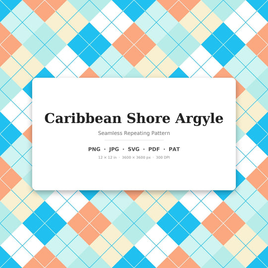 Caribbean Shore Argyle Seamless Pattern | Multi-Color Fabric Design (Digital Download)