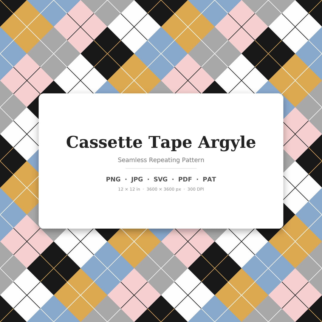 Cassette Argyle Seamless Pattern | Multi-Color Cassette Tape Argyle | .png .jpg .svg .pdf .pat | Digital Paper | Fabric & Surface Design