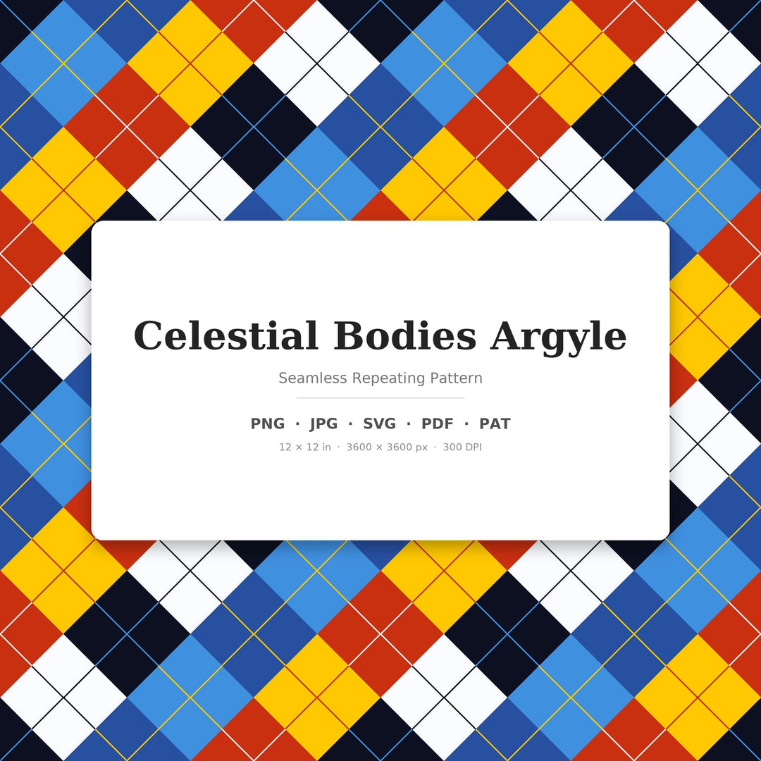 Celestial Argyle Seamless Pattern | Multi-Color Celestial Bodies Argyle | .png .jpg .svg .pdf .pat | Digital Paper | Fabric & Surface Design