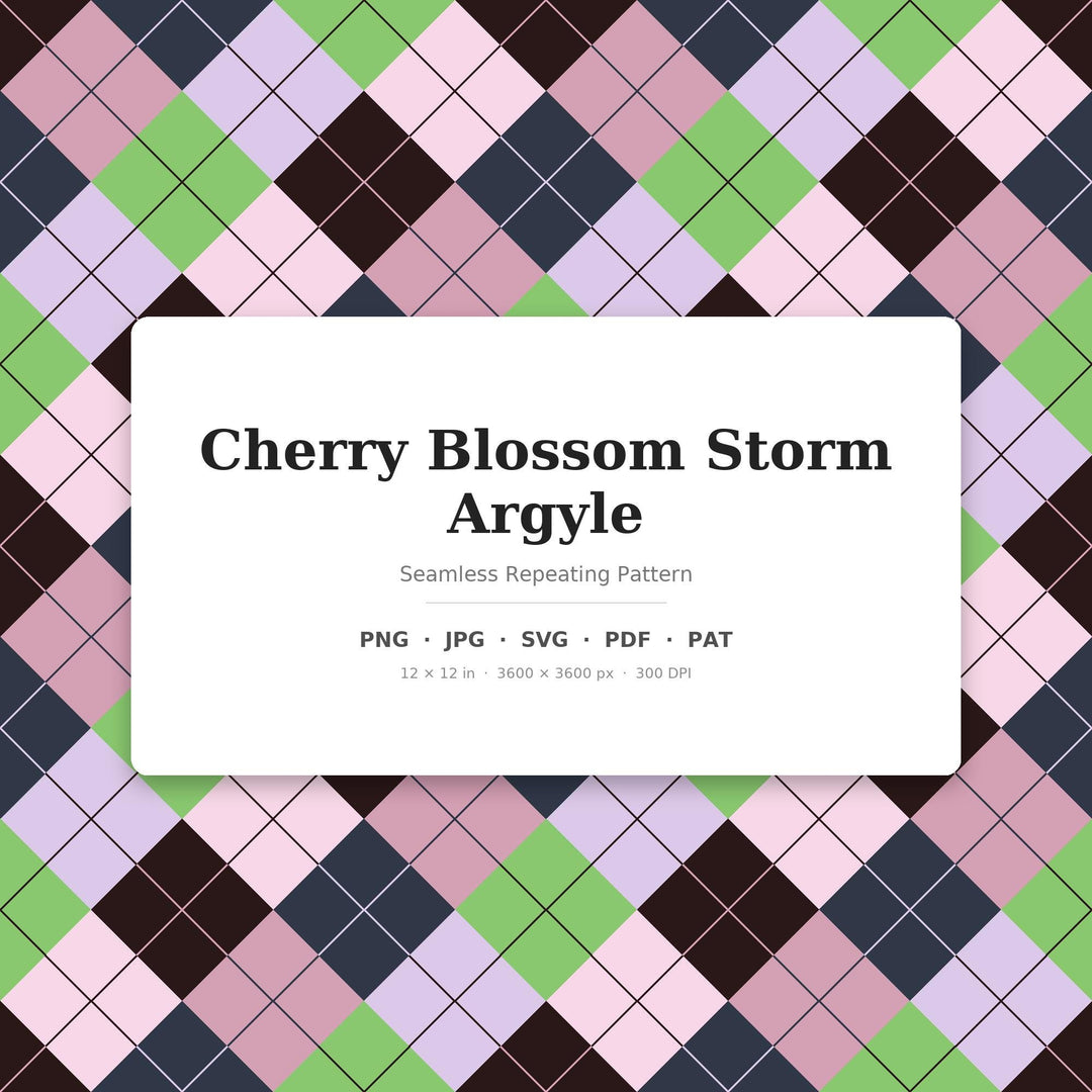 Cherry Blossom Storm Argyle Seamless Pattern | Digital Download (png, jpg, svg, pdf, pat)
