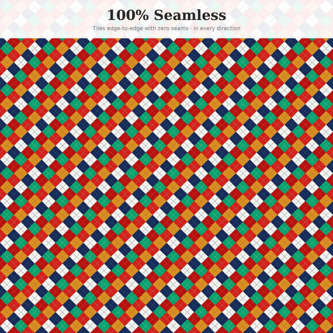 Chinese Dynasty Argyle Seamless Pattern | Multi-Color Fabric Design (Digital Download)