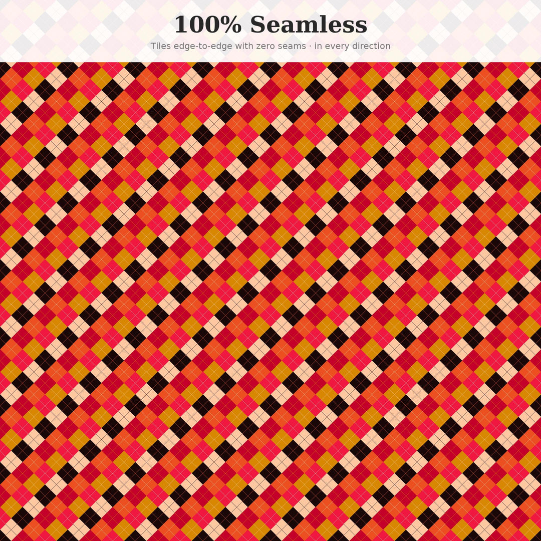 Crimson Argyle Seamless Pattern | Multi-Color Crimson Dusk Argyle | .png .jpg .svg .pdf .pat | Digital Paper | Fabric & Surface Design