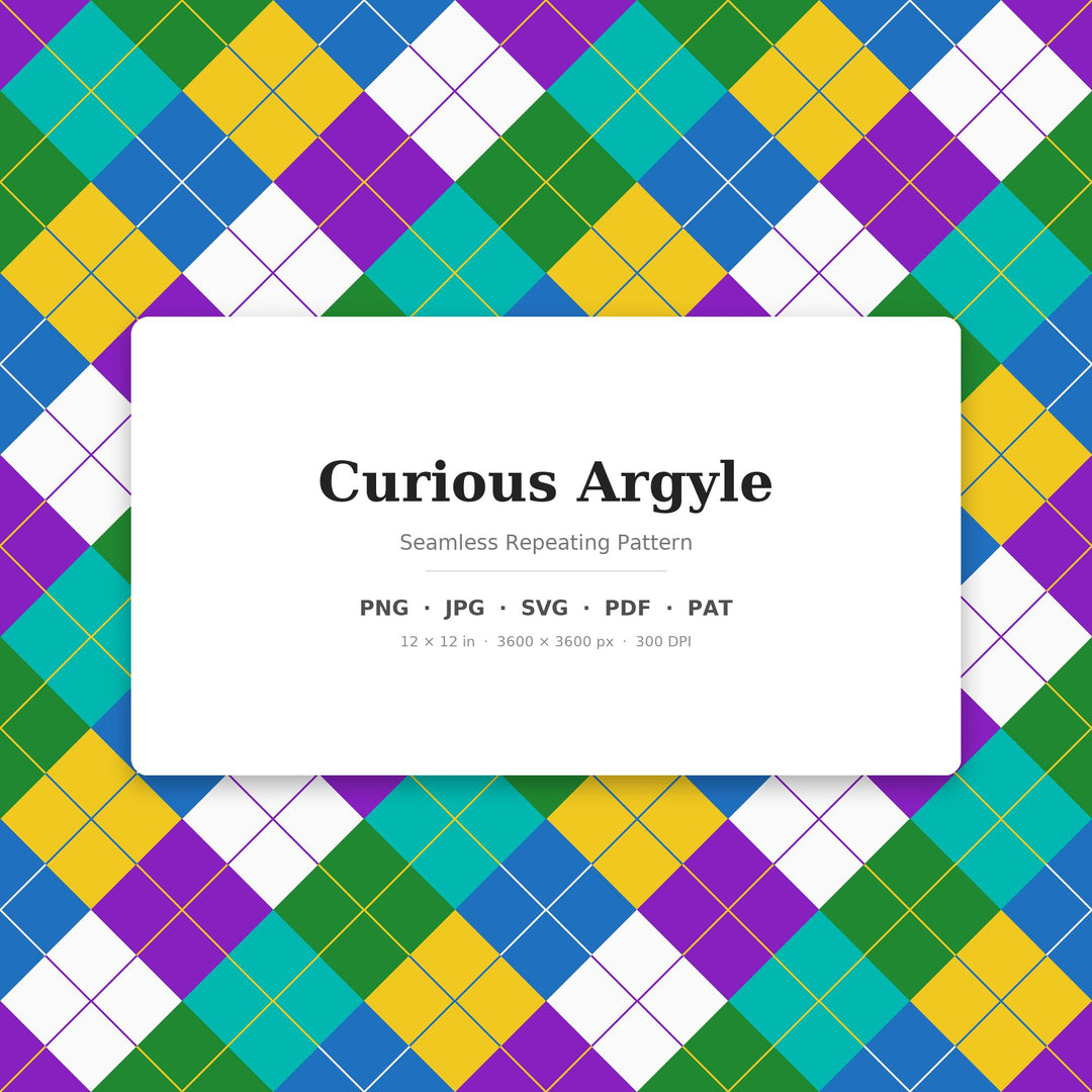 Curious Argyle Seamless Pattern | Multi-Color Curious Argyle | .png .jpg .svg .pdf .pat | Digital Paper | Fabric & Surface Design