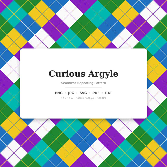 Curious Argyle Seamless Pattern | Multi-Color Curious Argyle | .png .jpg .svg .pdf .pat | Digital Paper | Fabric & Surface Design