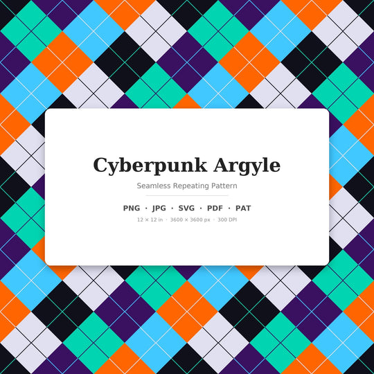 Cyberpunk Argyle Seamless Pattern | Multi-Color Digital Paper (png, jpg, svg, pdf, pat)