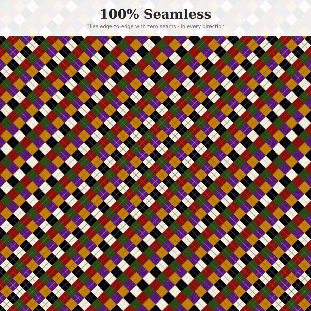 Dark Fantasy Argyle Seamless Pattern | Multi-Color Fabric Design (Digital Download)