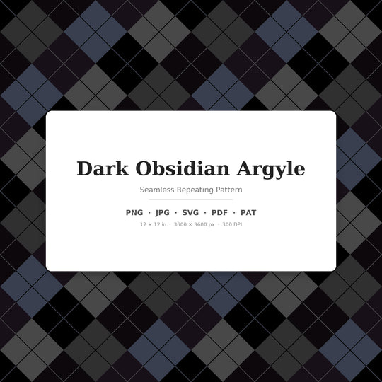 Dark Obsidian Argyle Seamless Pattern | Multi-Color Digital Paper (Digital Download)