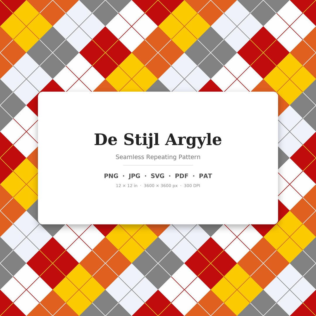 De Argyle Seamless Pattern | Multi-Color De Stijl Argyle | .png .jpg .svg .pdf .pat | Digital Paper | Fabric & Surface Design