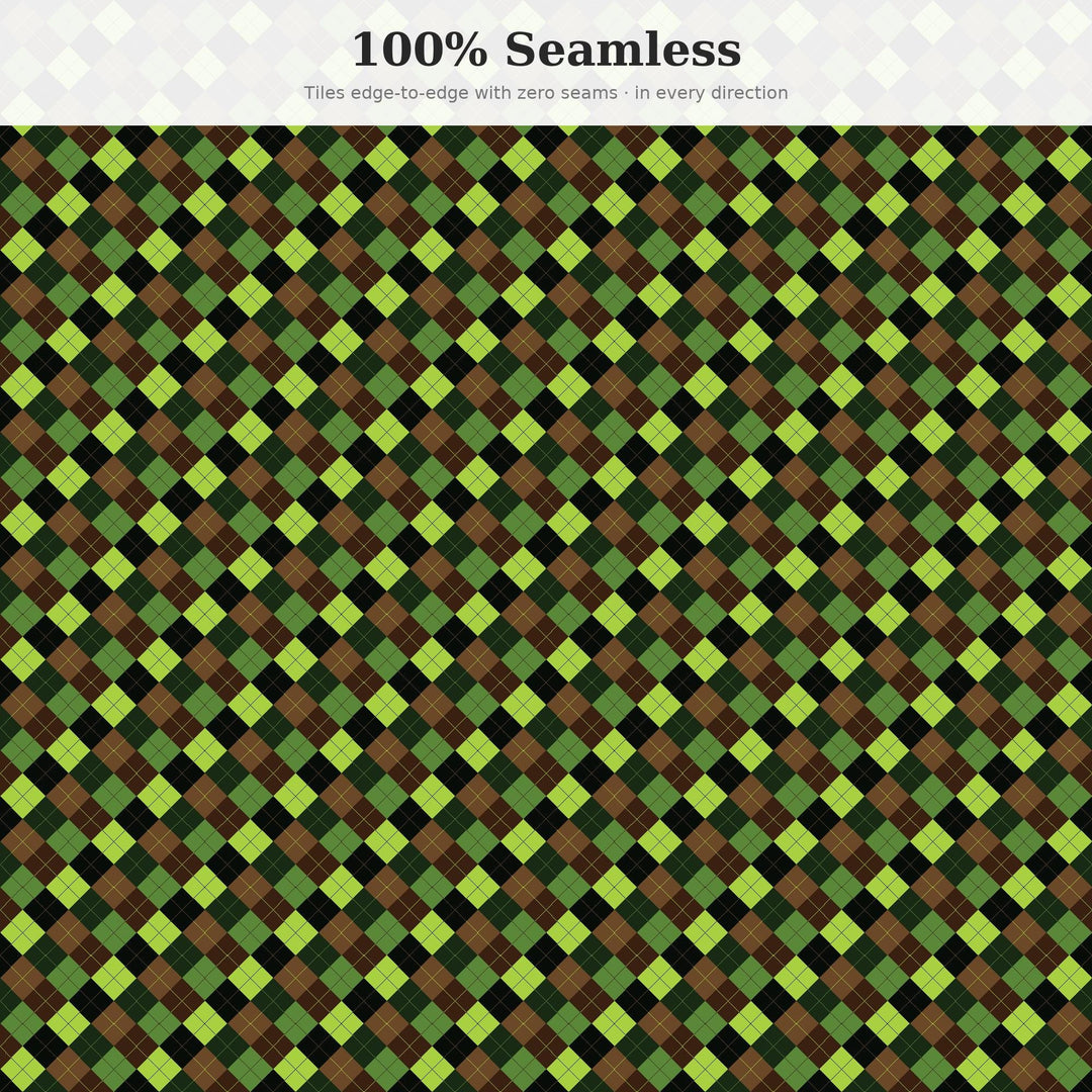 Deep Jungle Argyle Seamless Pattern | Multi-Color Fabric Design (Digital Download)