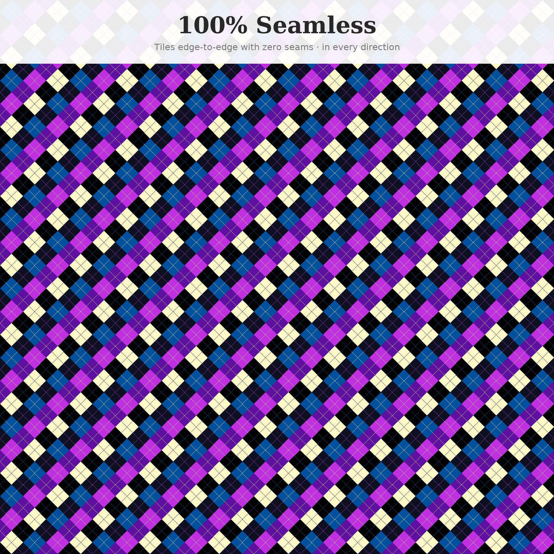 Deep Space Argyle Seamless Pattern | Multi-Color Fabric Design (Digital Download)