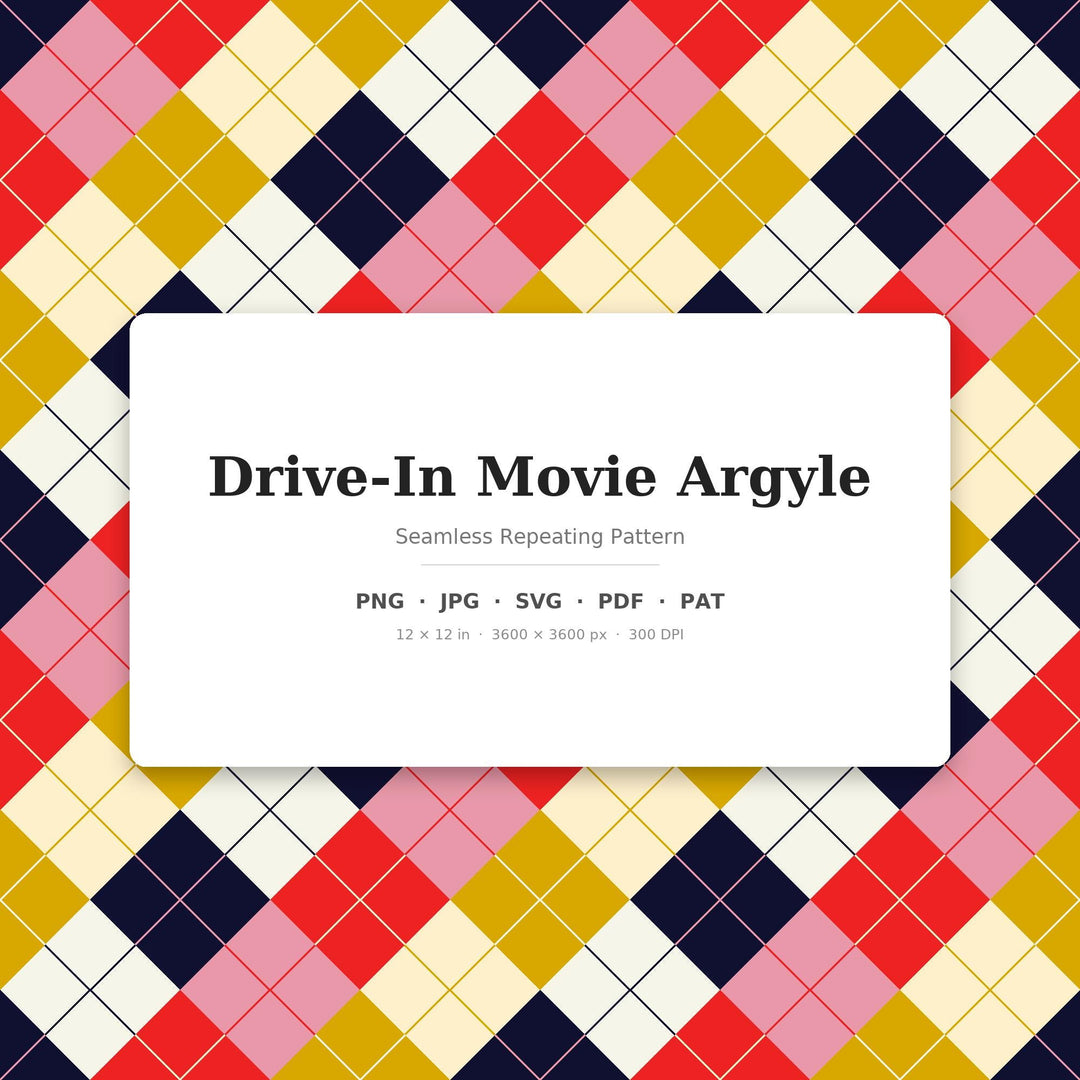 Drive-In Argyle Seamless Pattern | Multi-Color Drive-In Movie Argyle | .png .jpg .svg .pdf .pat | Digital Paper | Fabric & Surface Design
