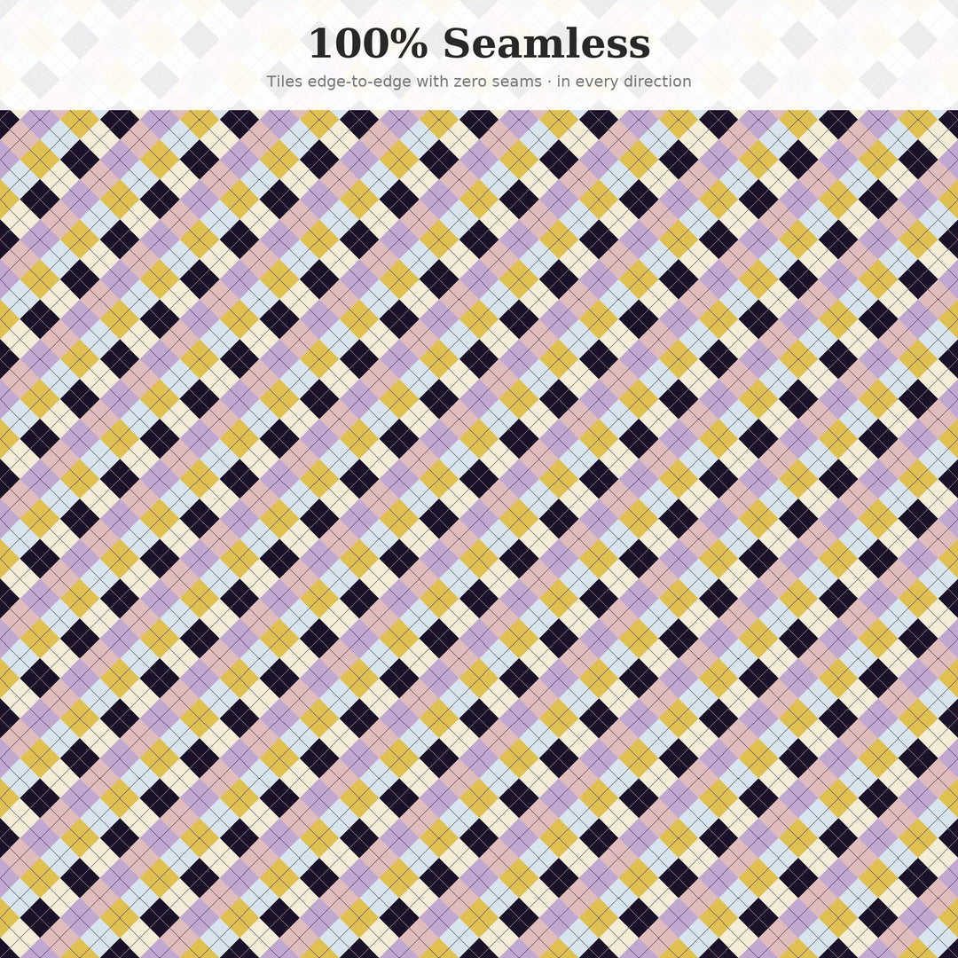 Drowsy Argyle Seamless Pattern | Multi-Color Repeating Fabric Design (Digital Download)