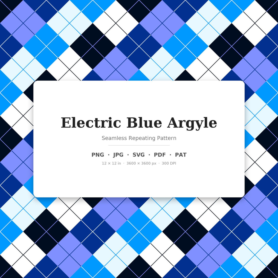 Electric Argyle Seamless Pattern | Multi-Color Electric Blue Argyle | .png .jpg .svg .pdf .pat | Digital Paper | Fabric & Surface Design