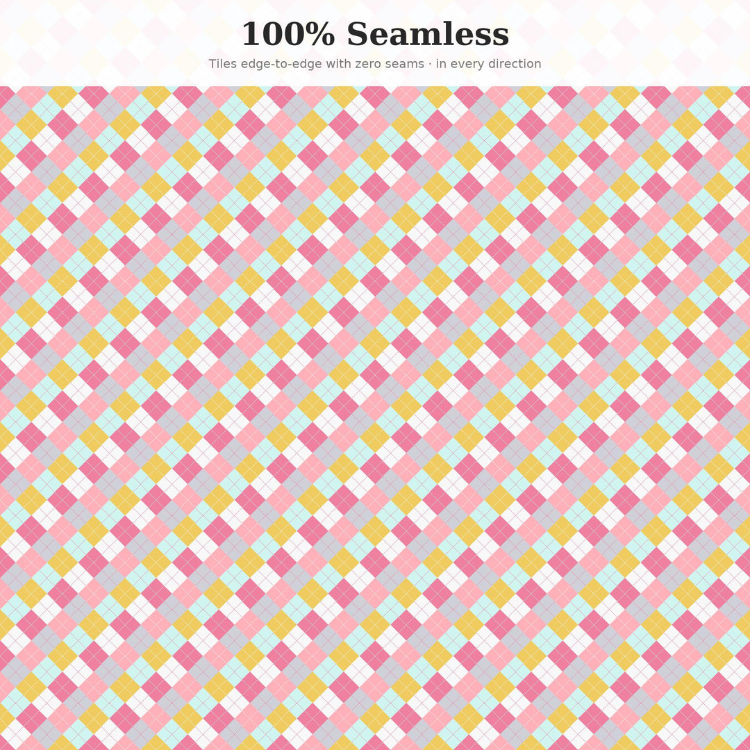 1950s Diner Argyle Digital Paper for Retro Craft Projects, Seamless Vintage Diamond Lattice for Fabric and Scrapbooking