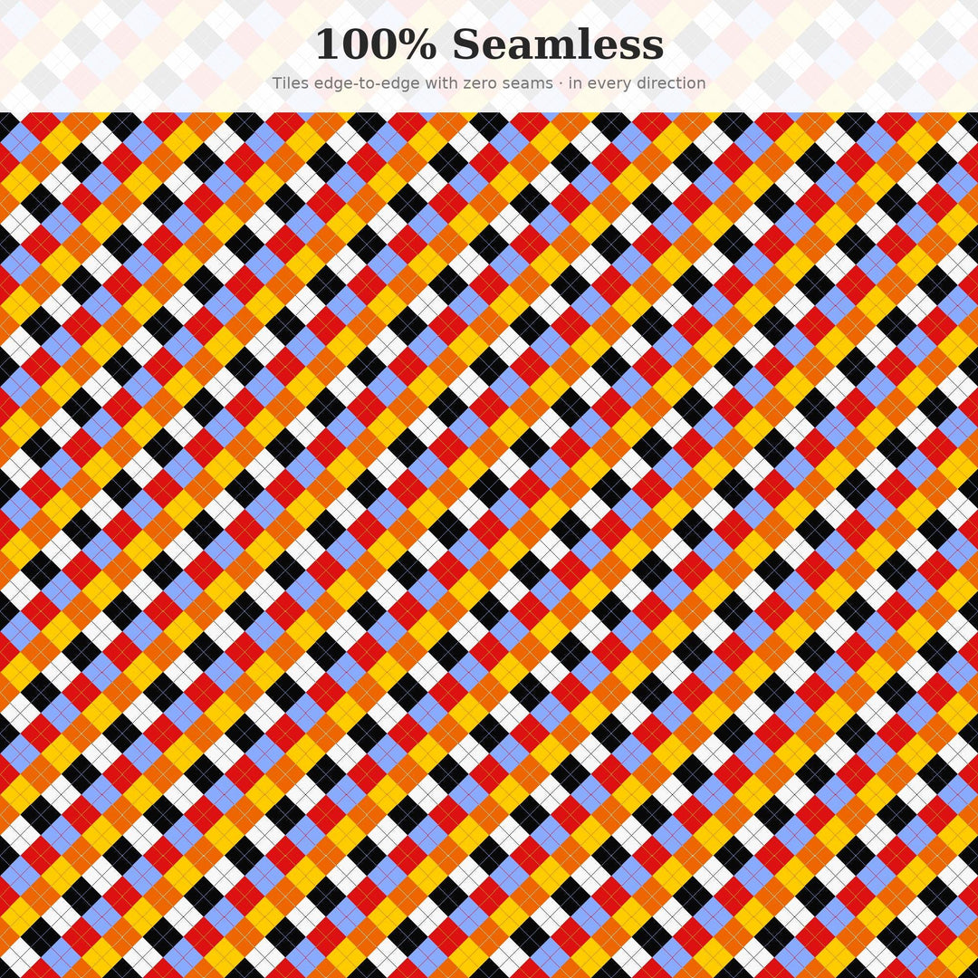 1960s Mod Argyle Digital Paper for Retro Craft Projects, Seamless Groovy Diamond Check for Fabric and Scrapbooking