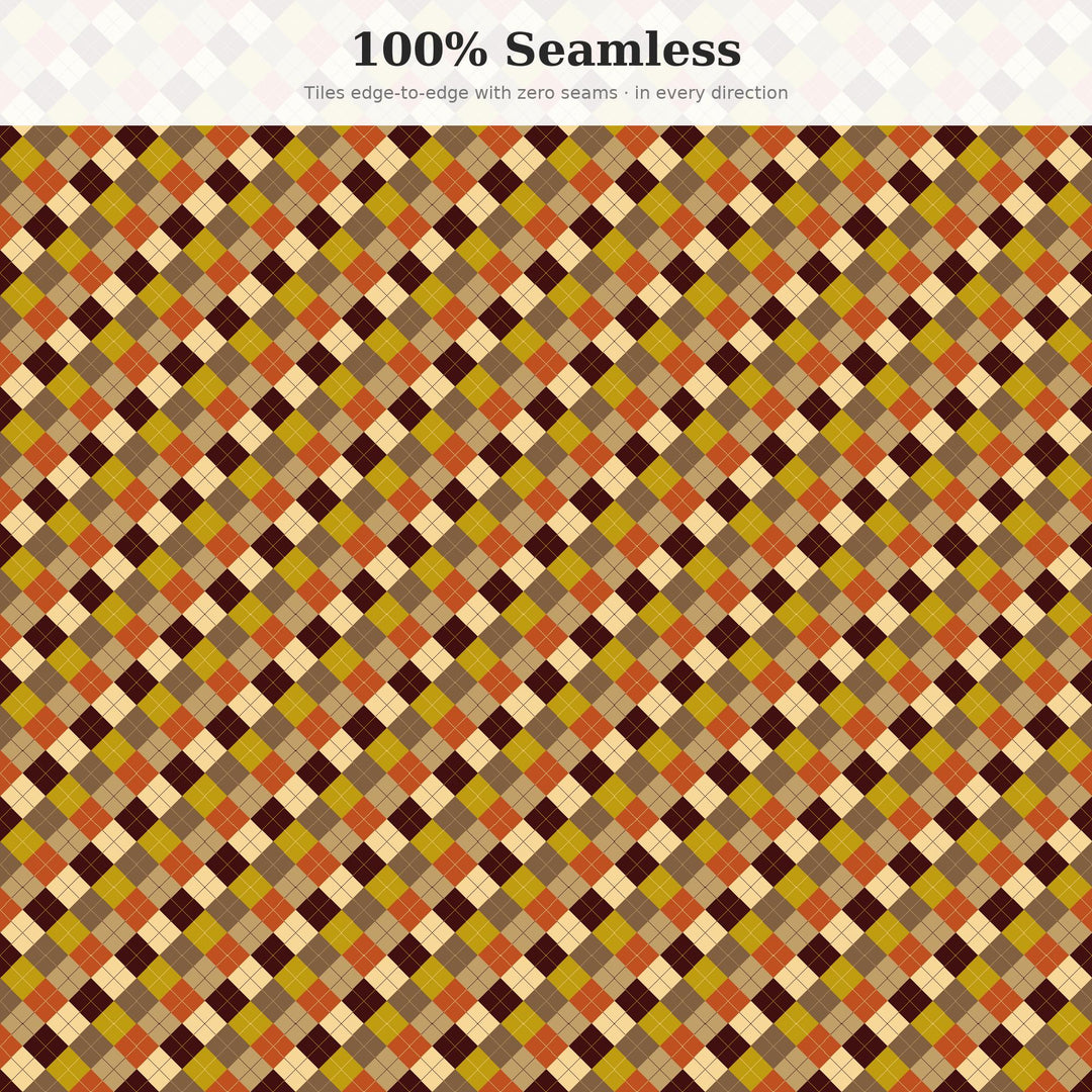 1970s Funk Argyle Digital Paper for Retro Craft Projects, Seamless Groovy Diamond Check for Fabric and Scrapbooking