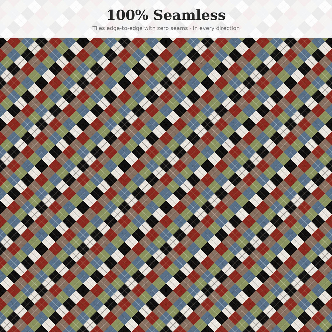 1990s Grunge Argyle Digital Paper for Retro Craft Projects, Seamless Moody Diamond Grid for Fabric and Scrapbooking