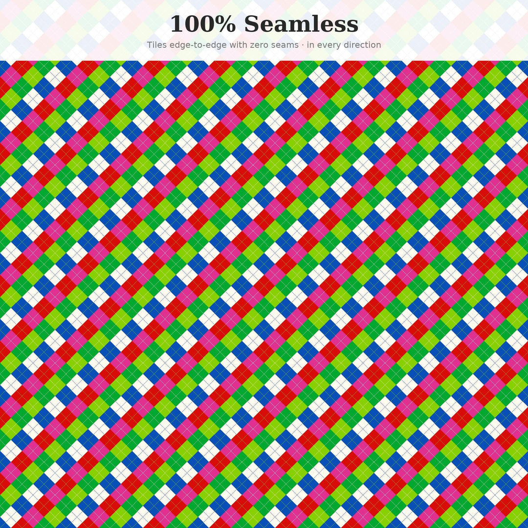 Fauvism Argyle Seamless Pattern | Multi-Color Repeating Digital Paper (SVG, PDF, PAT)