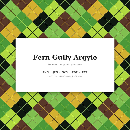 Fern Gully Argyle Seamless Pattern | Multi-Color Fabric Design (Digital Download)