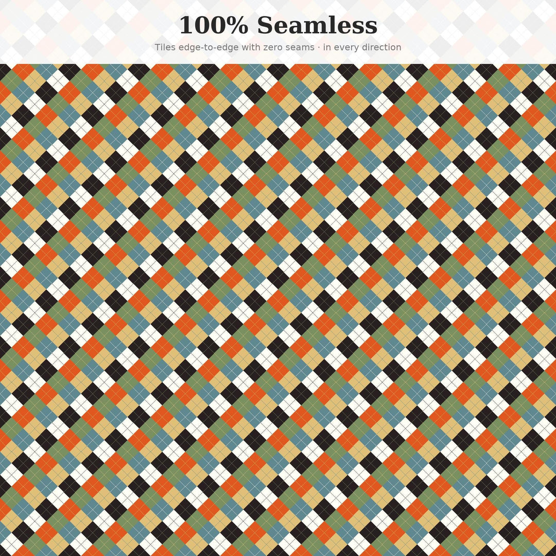Film Grain Diary Argyle Seamless Pattern | Multi-Color Fabric Design (Digital Download)