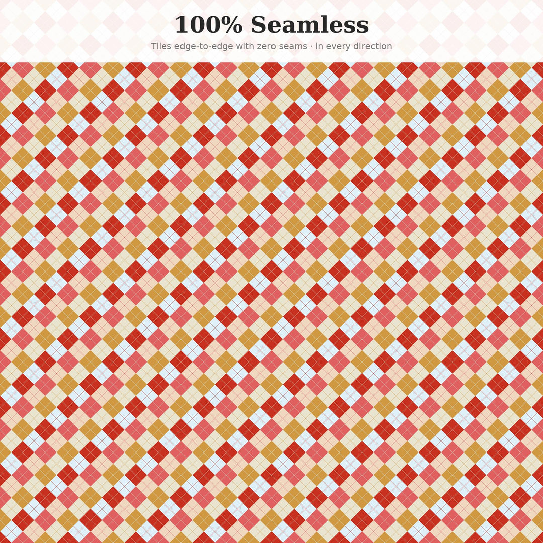 First Argyle Seamless Pattern | Multi-Color First Sunburn Argyle | .png .jpg .svg .pdf .pat | Digital Paper | Fabric & Surface Design