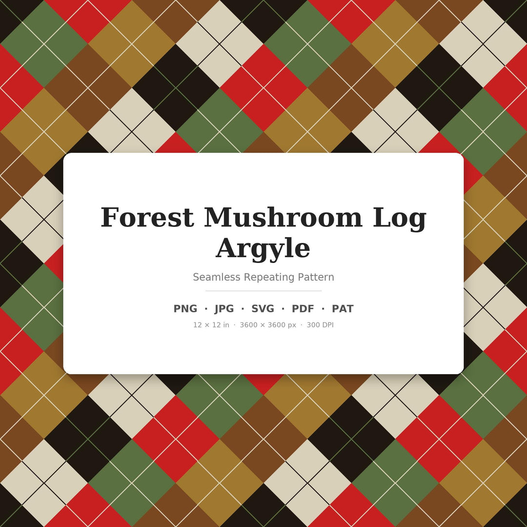 Forest Argyle Seamless Pattern | Multi-Color Forest Mushroom Log Argyle | .png .jpg .svg .pdf .pat | Digital Paper | Fabric & Surface Design