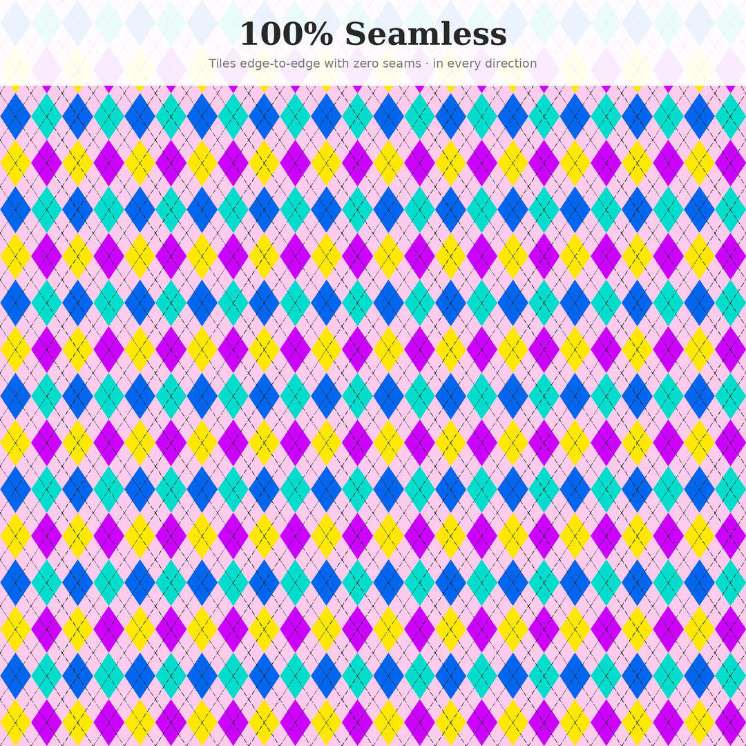 Acid Classic Argyle Seamless Pattern | Multi-Color Acid Wash Digital | .png .jpg .svg .pdf .pat | Digital Paper | Fabric & Surface Design