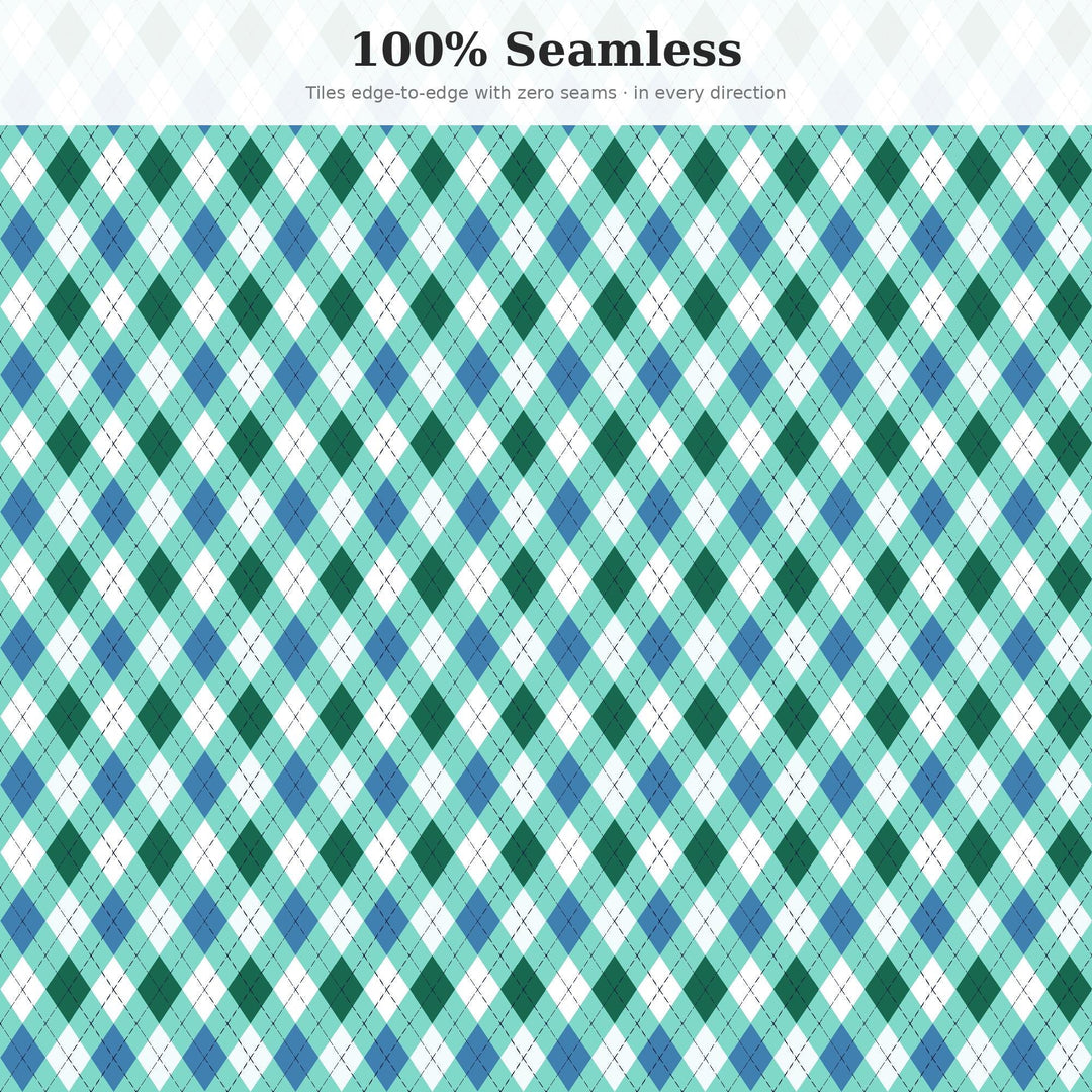 Aquamarine Classic Argyle Seamless Pattern | Multi-Color Digital Paper (Digital Download)