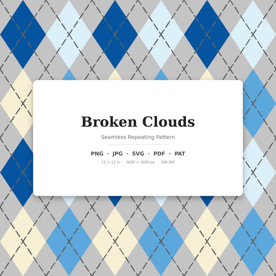 Broken Clouds Argyle Pattern | Multi-Color Seamless Digital Paper (svg, png, jpg, pdf, pat)