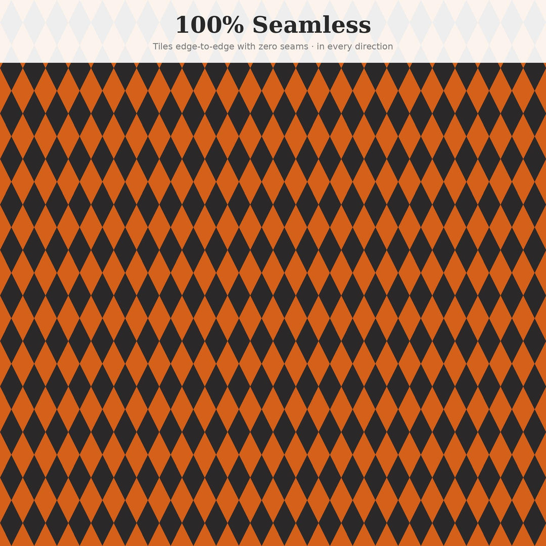 Pumpkin Row Harlequin Seamless Pattern | Orange Charcoal Diamonds (Digital Download)