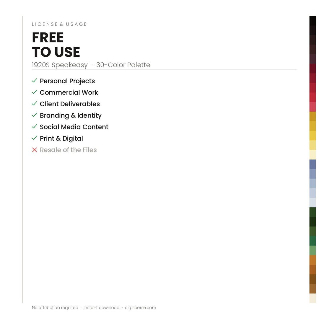 1920s Speakeasy Color Palette | 30 Procreate Swatches, HEX RGB CMYK (Digital Download)