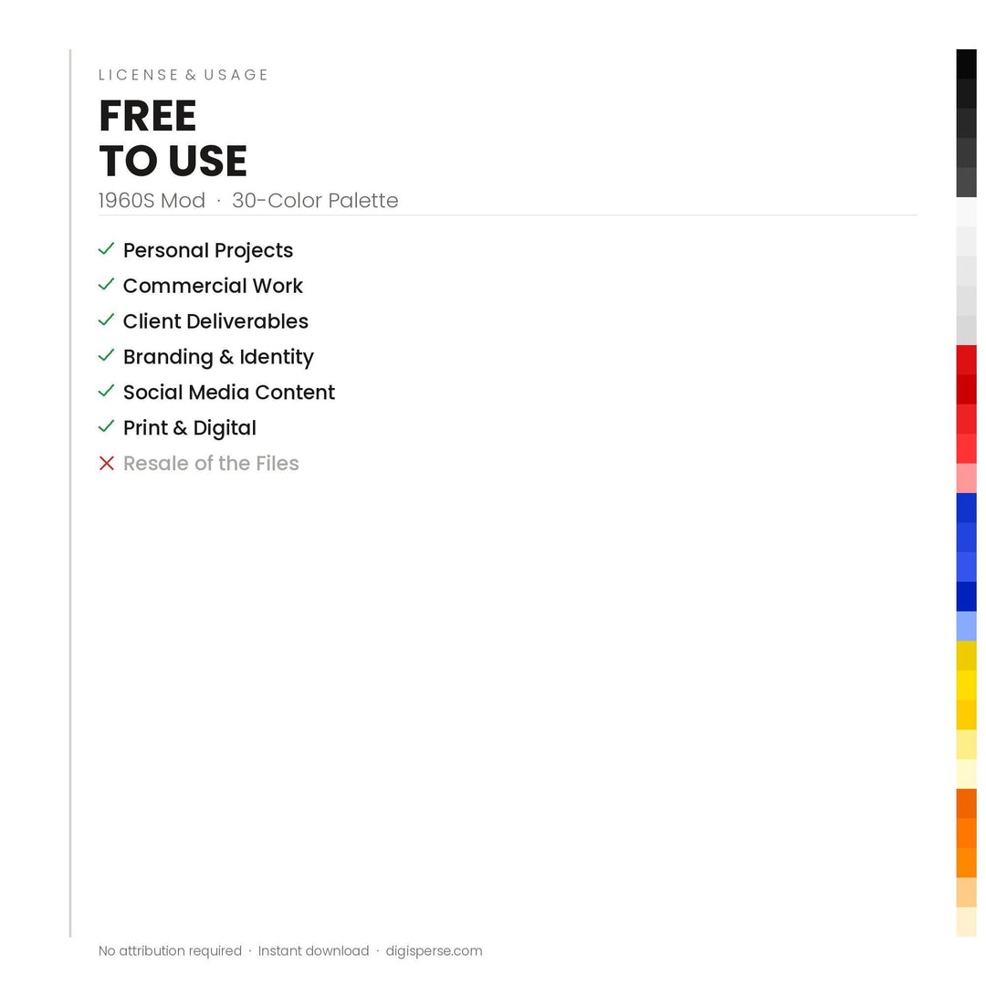 1960s Mod Color Palette | 30 Colors | Hex RGB CMYK | Color Guide | Procreate Swatches + ASE | Digital Download