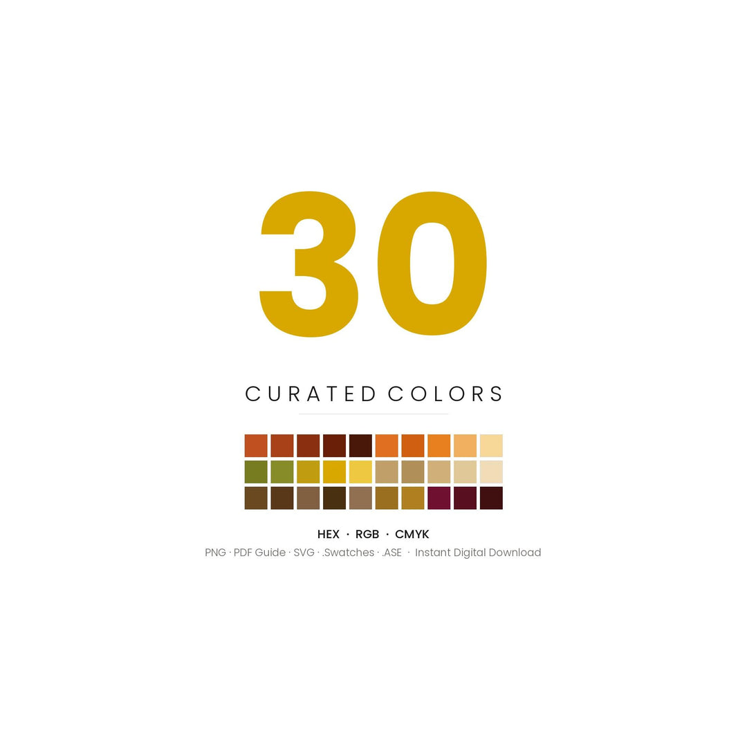 1970s Funk Color Palette | 30 Colors | Hex RGB CMYK | Color Guide | Procreate Swatches + ASE | Digital Download