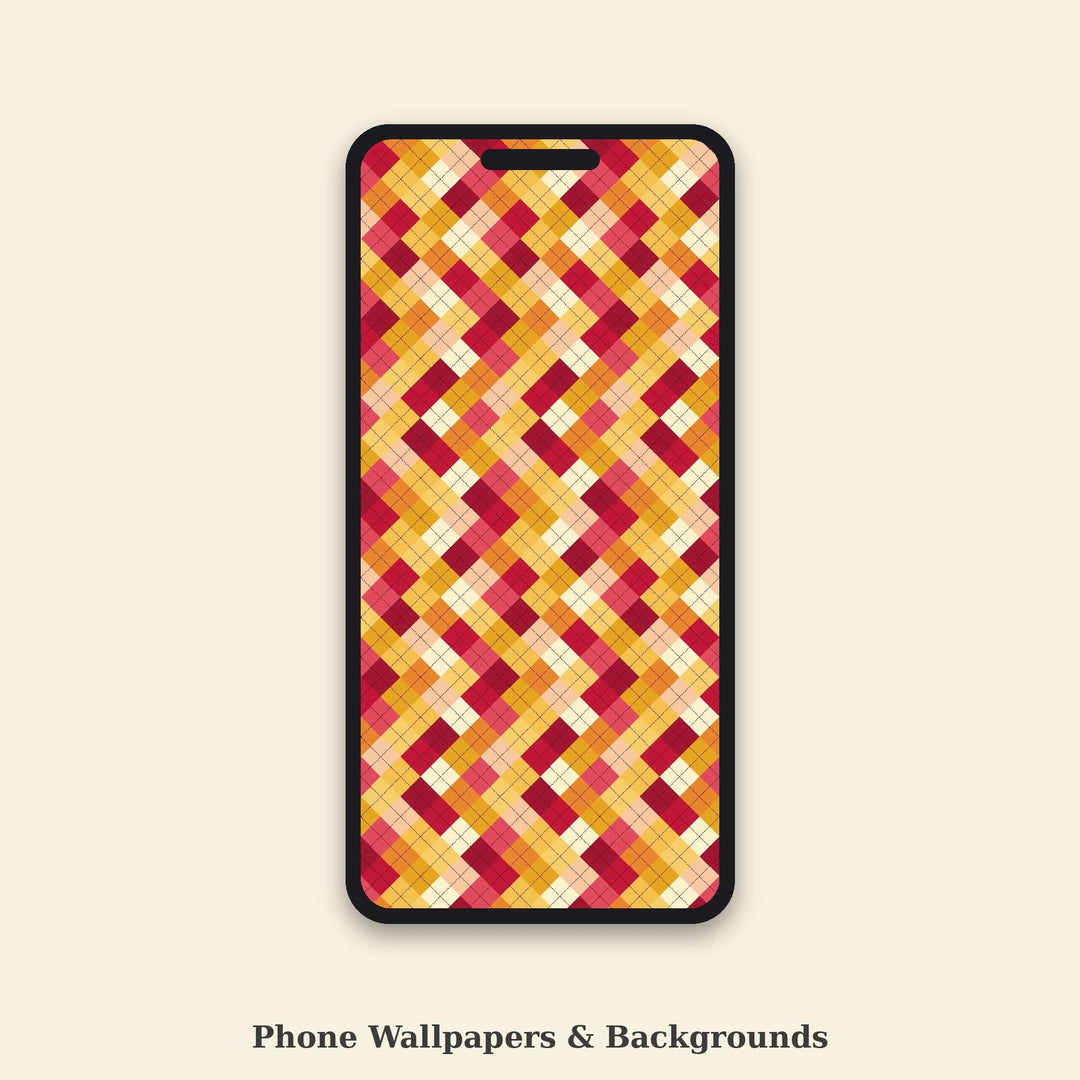 Cherry Red Butter Yellow Argyle Seamless Pattern | Digital Paper Download