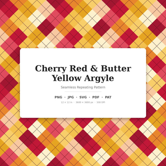 Cherry Red Butter Yellow Argyle Seamless Pattern | Digital Paper Download