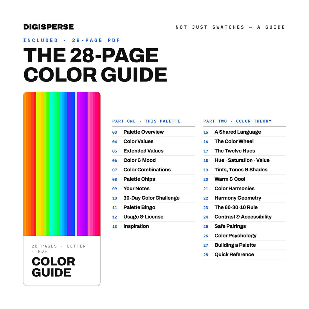 Neon Rainbow Color Palette | 30 Colors | Hex RGB CMYK | Procreate Swatches + ASE | Digital Download