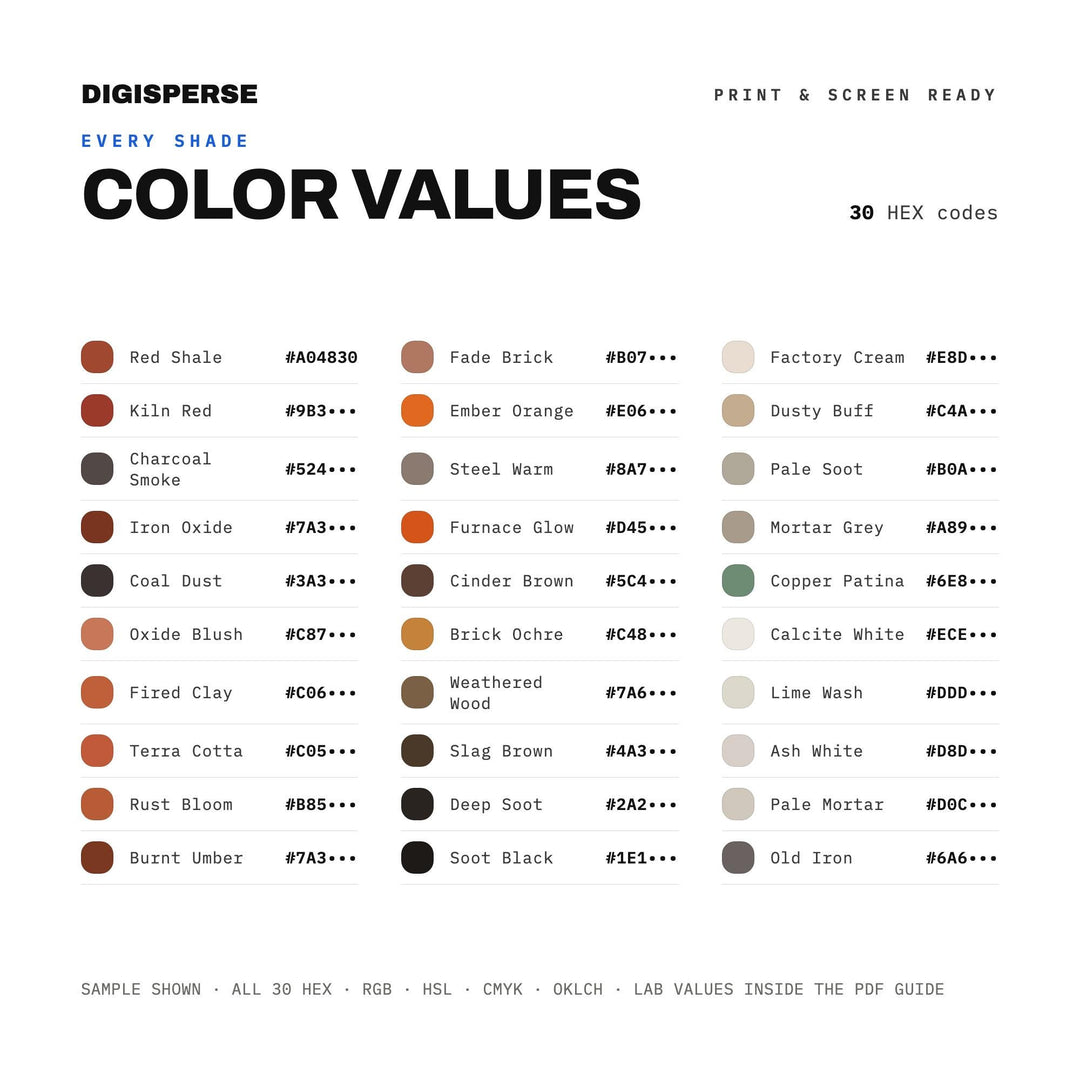 Old Brick Factory Color Palette | 30 Industrial Tones, Procreate, ASE (Digital Download)