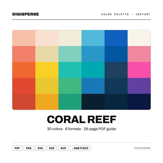 Coral Reef Color Palette | 30 Colors | Hex RGB CMYK | Color Guide | Procreate Swatches + ASE | Digital Download
