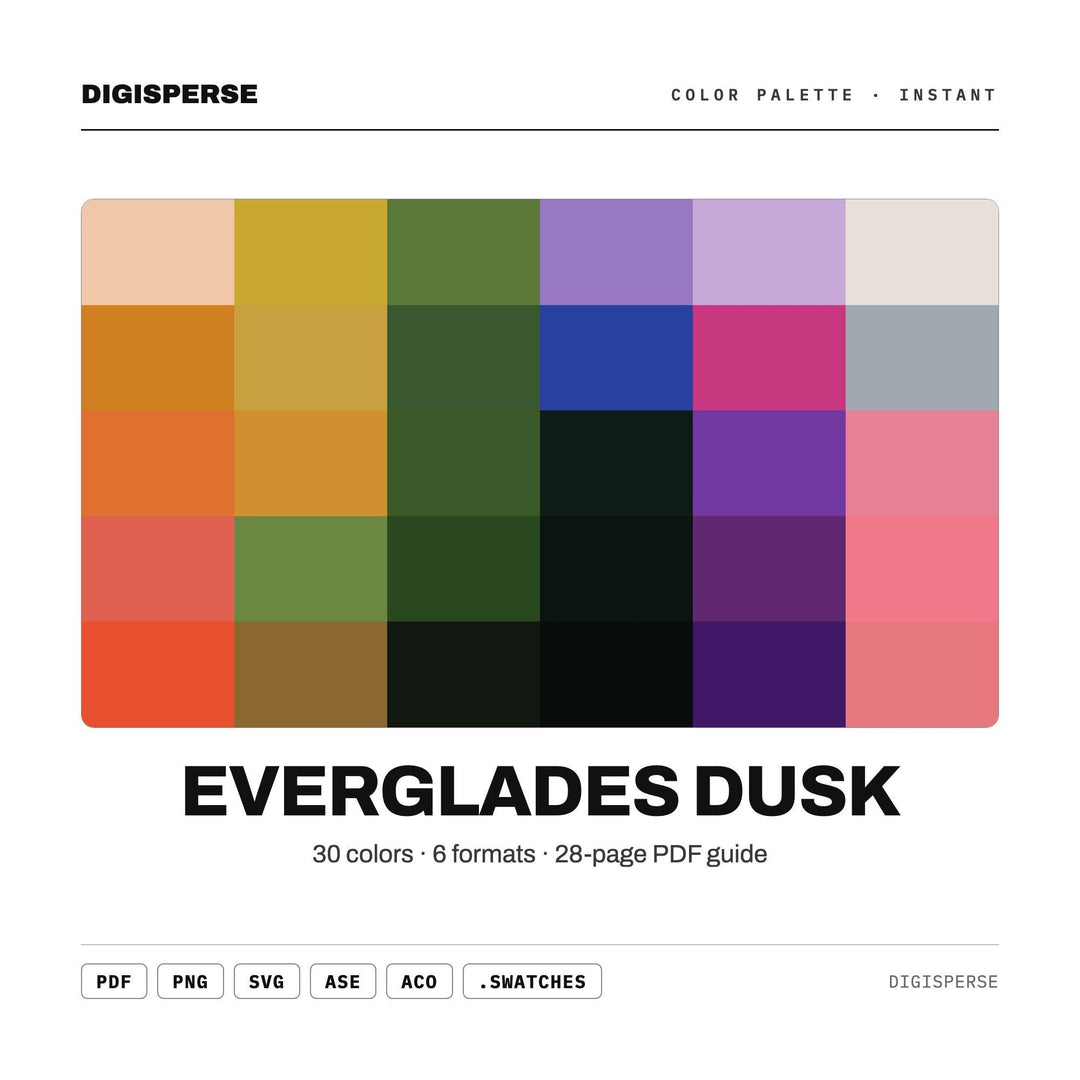 Everglades Dusk Color Palette | 30 Nature Hues, Procreate, ASE (Digital Download)