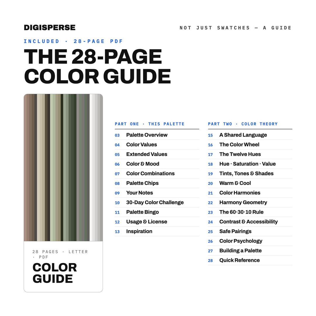 Moss & Stone Color Palette | 30 Colors | Hex RGB CMYK | Procreate Swatches + ASE | Digital Download