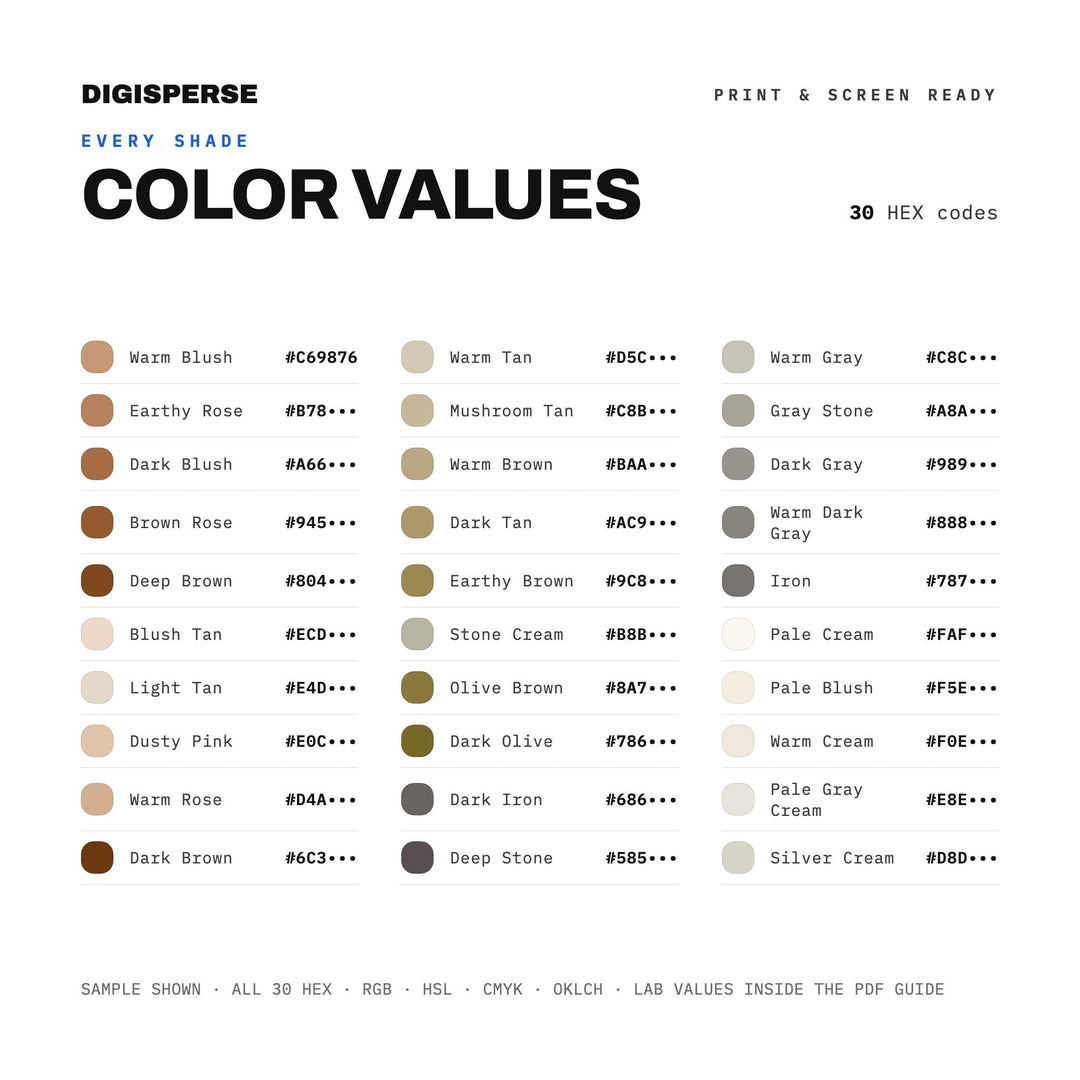 Mushroom Cap Color Palette | 30 Earthy Tones, Procreate, ASE (Digital Download)