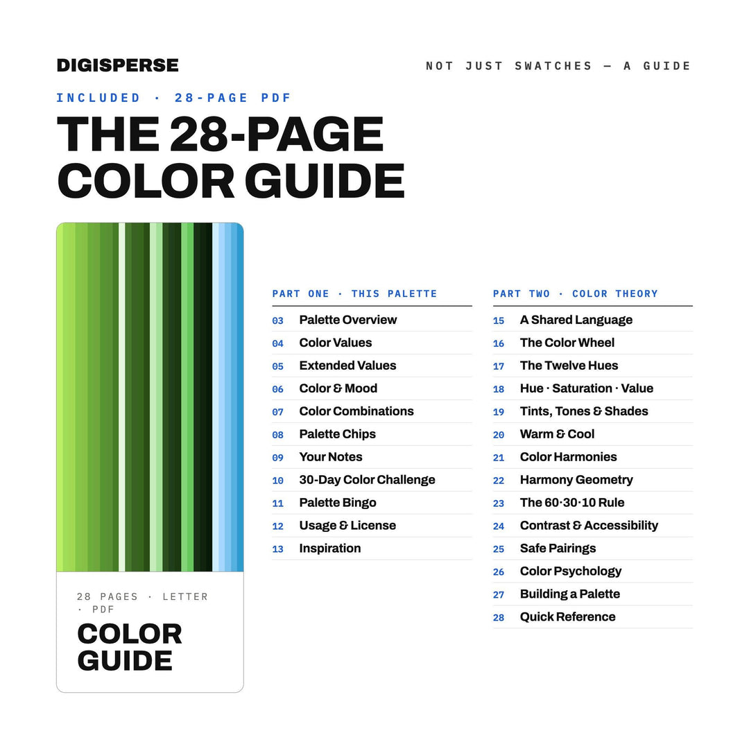 Rainforest Canopy Color Palette | 30 Colors | Hex RGB CMYK | Color Guide | Procreate Swatches + ASE | Digital Download