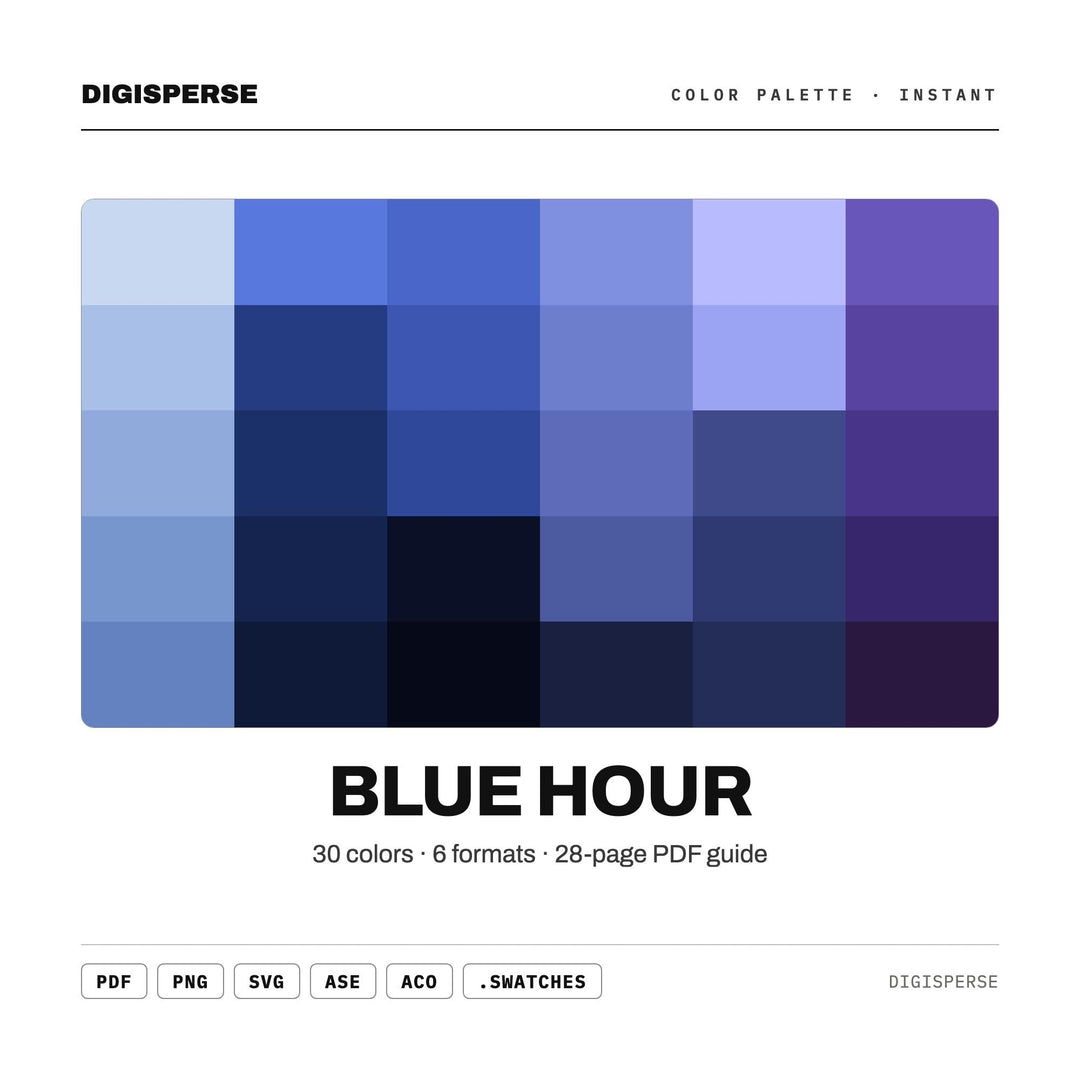 Blue Hour Color Palette | 30 Moody Dusk & Cobalt Tones (Digital Download)