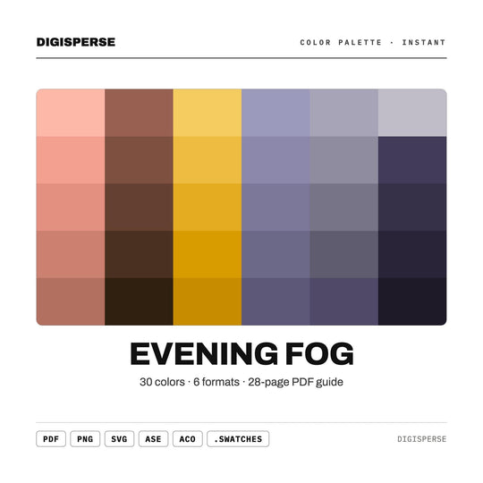 Evening Fog Color Palette | 30 Colors | Hex RGB CMYK | Color Guide | Procreate Swatches + ASE | Digital Download