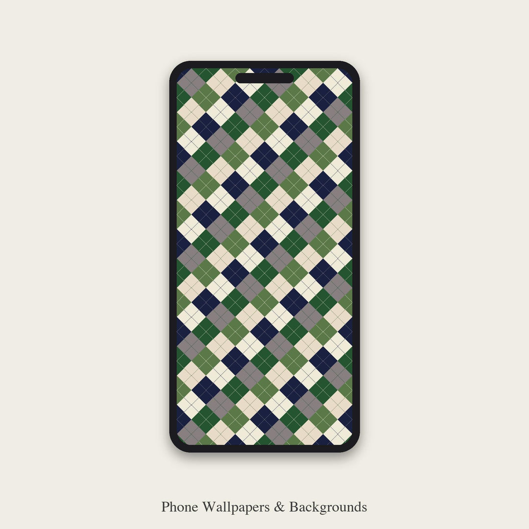 Dark Academia Argyle Digital Paper for Preppy Craft Projects, Seamless Collegiate Green Diamond Check for Sewing and Journals