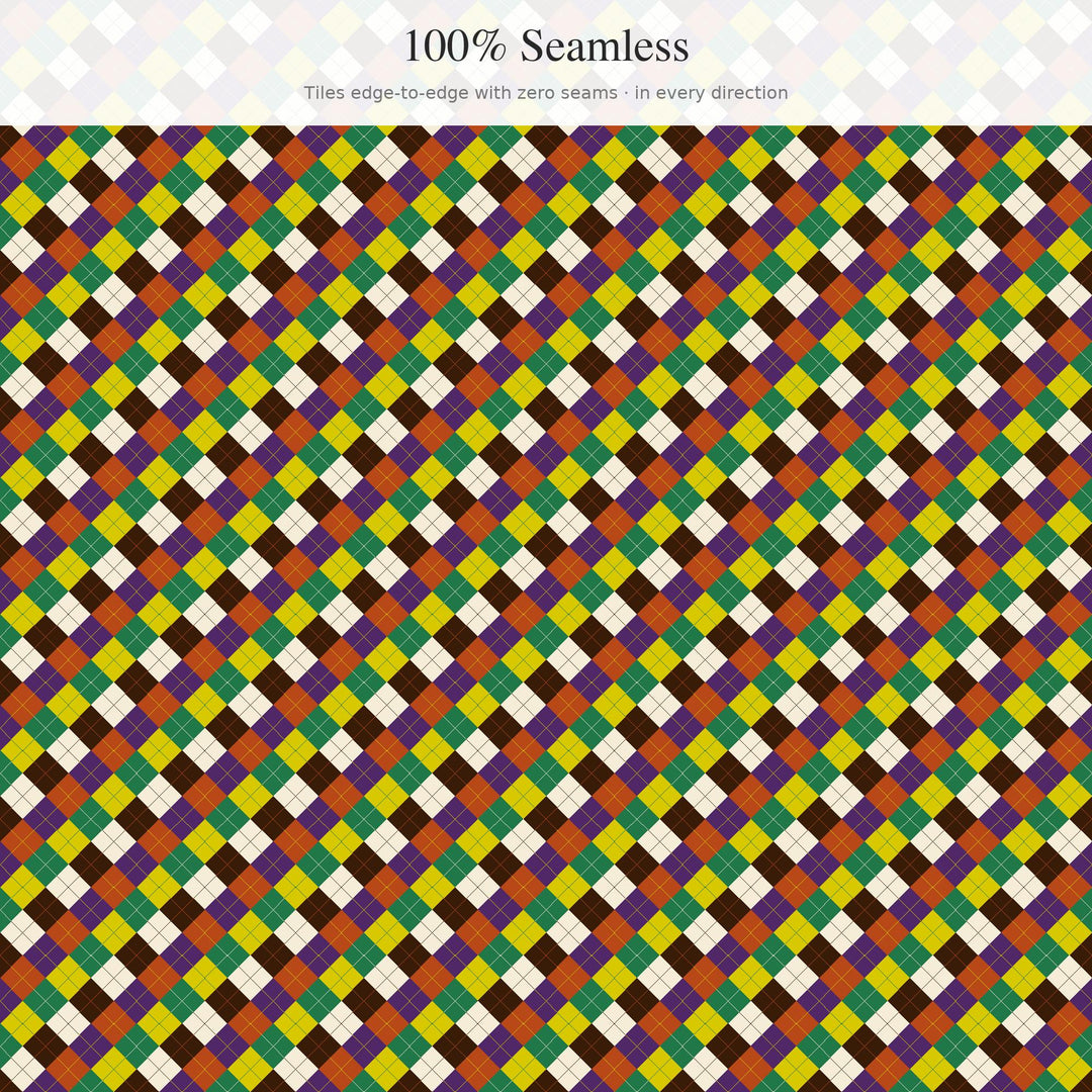 Acid Jazz Argyle Digital Paper for Funky Retro Crafts, Seamless Rainbow Diamond Check for Sublimation and Scrapbooking